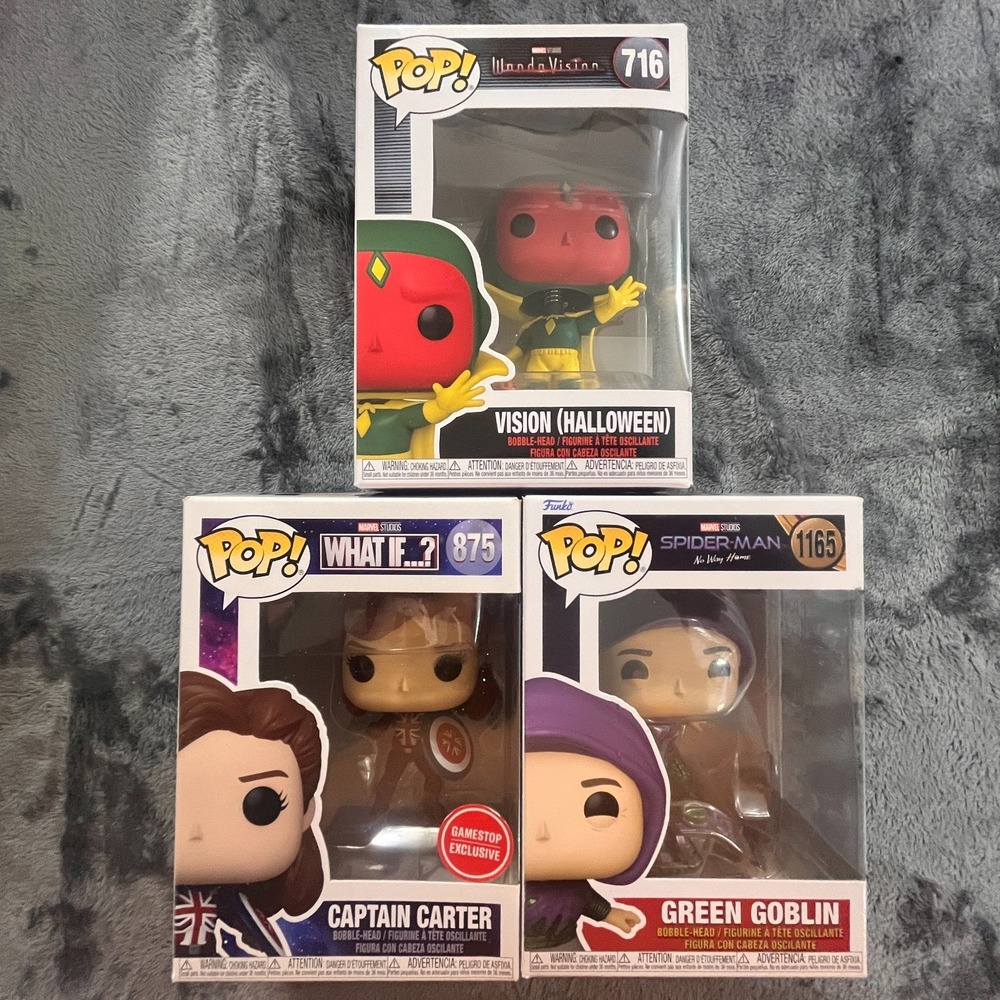 Funko POP! Marvel Halloween Vision #716 Captain Carter #875 Green Goblin #1165